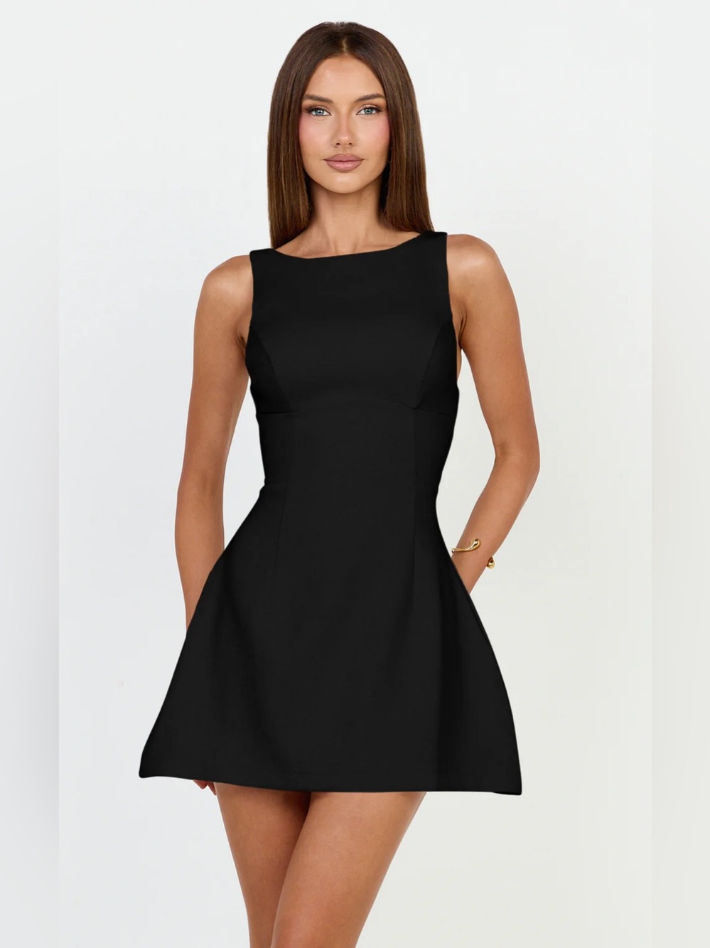 Showpo FREDDIE Boat Neck Fit And Flare Black Mini Dress